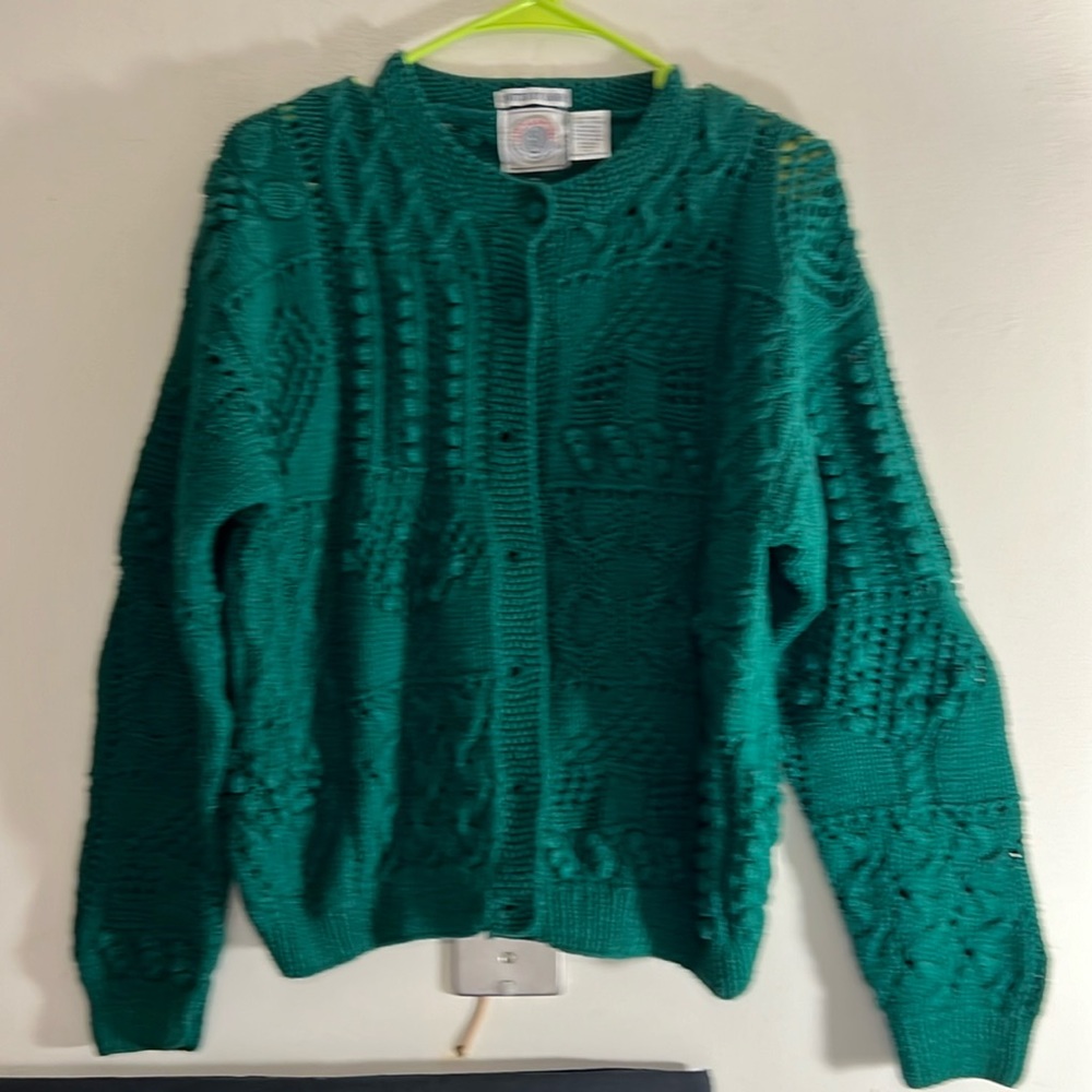 Pre-Owned Cape Isle Knitters Women's Popcorn Green Cardigan Sweater  Size Small